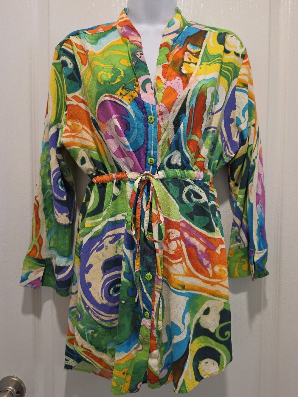 Vintage JAMS WORLD Womens XL Button Shirt Cirque Soleil Green Print Tunic